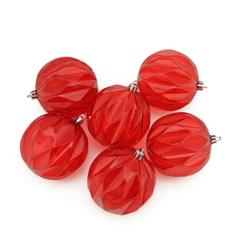 6ct Red Transparent Rhombus Cut Shatterproof Christmas Ball Ornaments 3"