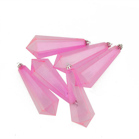 6ct Pink Transparent Shatterproof Diamond Shaped Icicle Christmas Ornaments 5.5"