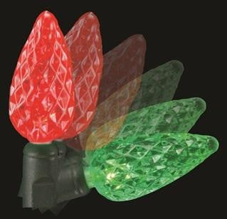 Set 35 LED C6 Faceted Colorwave Red to Green Christmas Lights - Green Wire