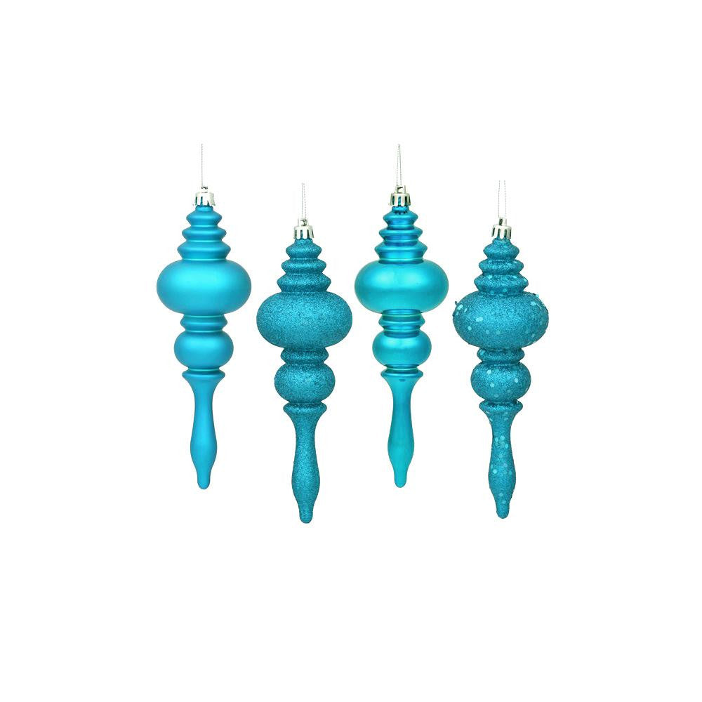 8ct Turquoise Blue 4-Finish Regal Shatterproof Finial Christmas Ornaments 7"