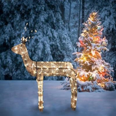 48" 3-D Glitter Animated Standing Buck Reindeer Lighted Christmas Yard Art Decoration - Clear Lights