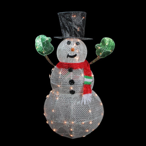 48" 3-D Lighted Glittering Mesh Winter Snowman Christmas Yard Art Decoration