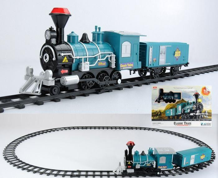 10-Piece Teal Battery Operated Lighted & Animated Classic Train Set with Sound