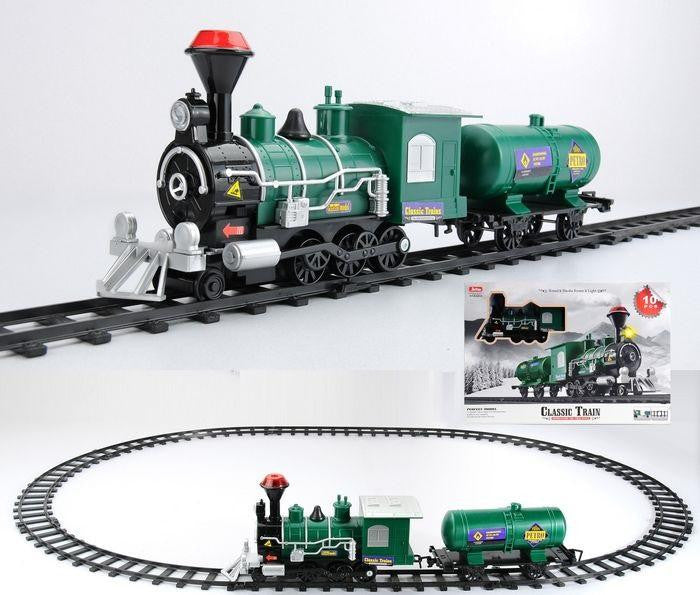 10-Piece Green Battery Operated Lighted & Animated Classic Train Set with Sound