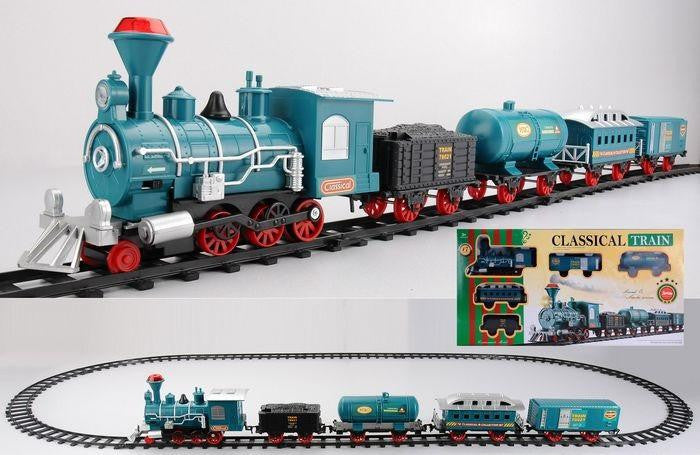 17-Piece Green Battery Operated Lighted & Animated Consumate Model Train Set with Sound