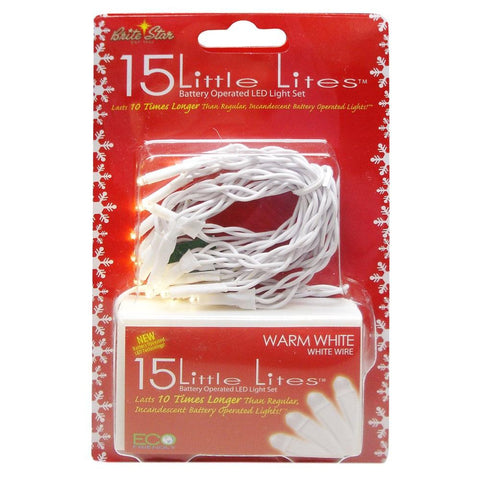 Set of 15 Battery Operated Warm White LED Little Lites Christmas Lights - White Wire