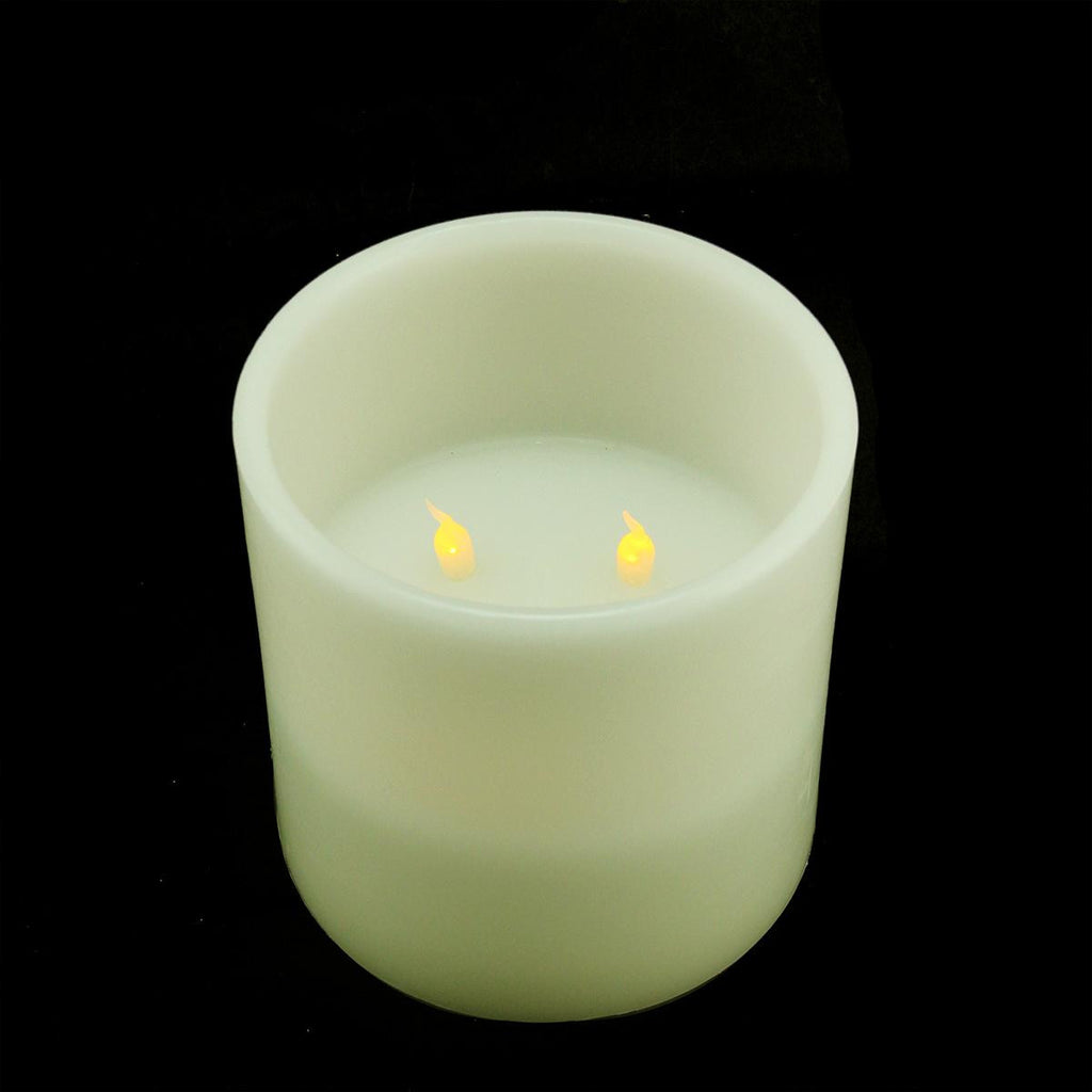 6" Ivory Battery Operated Flameless LED Lighted 3-Wick Flickering Wax Christmas Pillar Candle