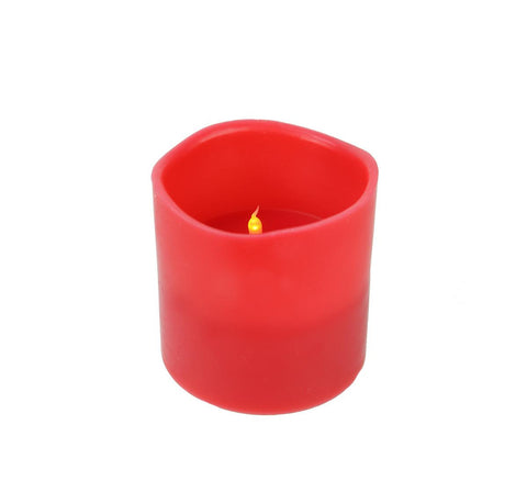 6" Red Battery Operated Flameless LED Lighted 3-Wick Flickering Wax Christmas Pillar Candle