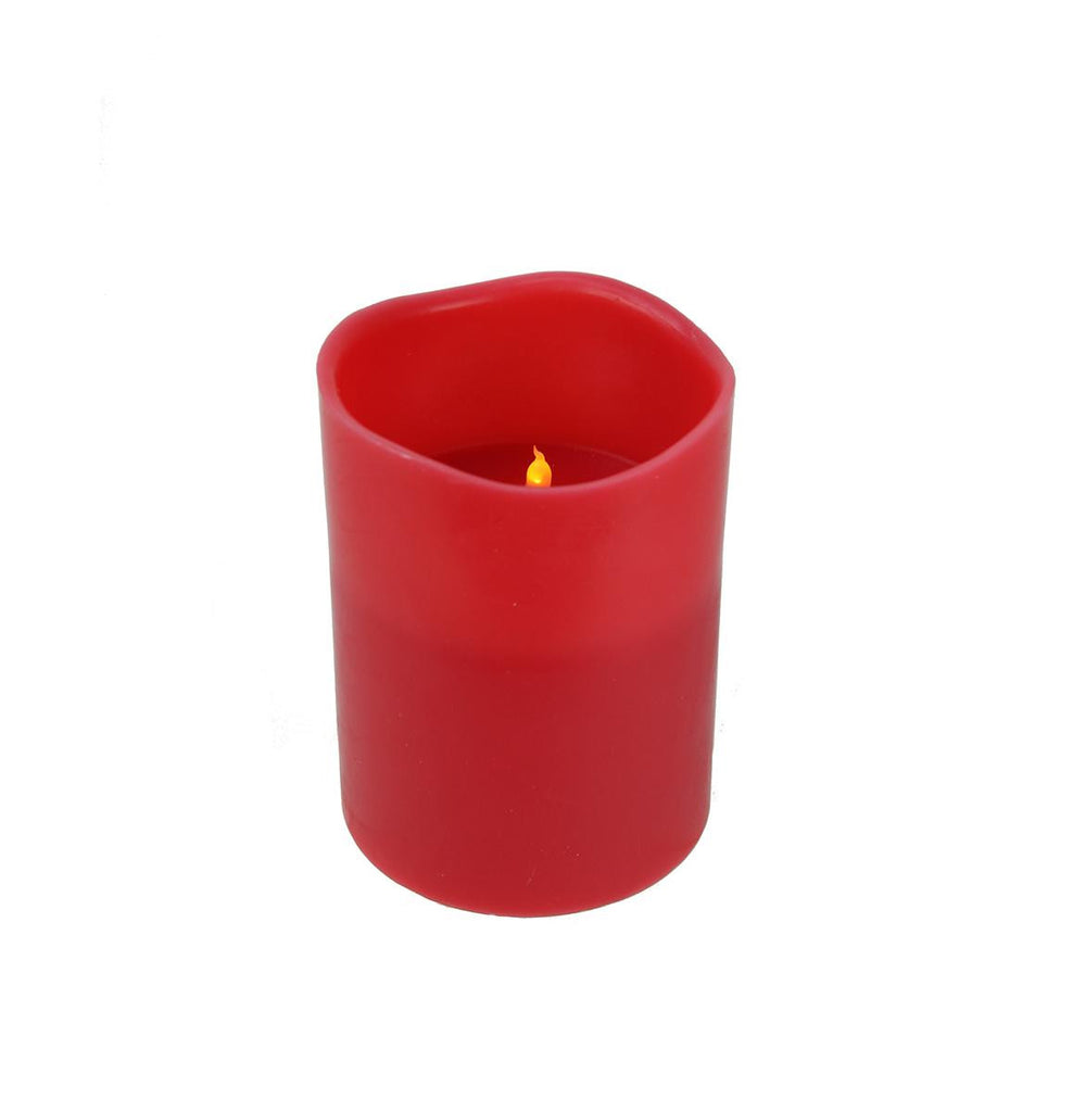 8" Red Battery Operated Flameless LED Lighted 3-Wick Flickering Wax Christmas Pillar Candle