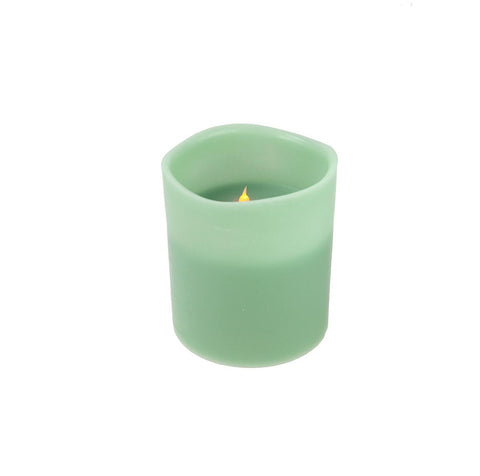 8" Sage Green Battery Operated Flameless LED Lighted 3-Wick Flickering Wax Christmas Pillar Candle