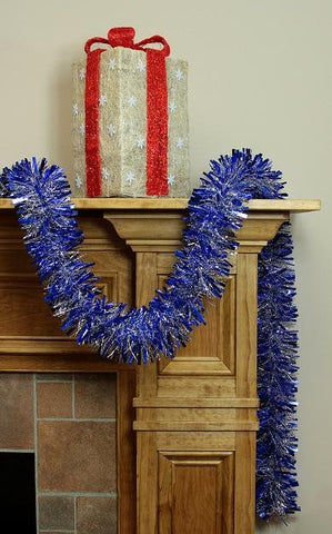 12' Soft and Sassy Blue and Silver Wide Cut Christmas Tinsel Garland - Unlit