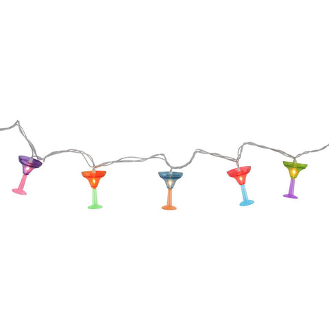 Set of 10 Multi-Colored Martini Glass Summer Garden Patio Christmas Lights - White Wire