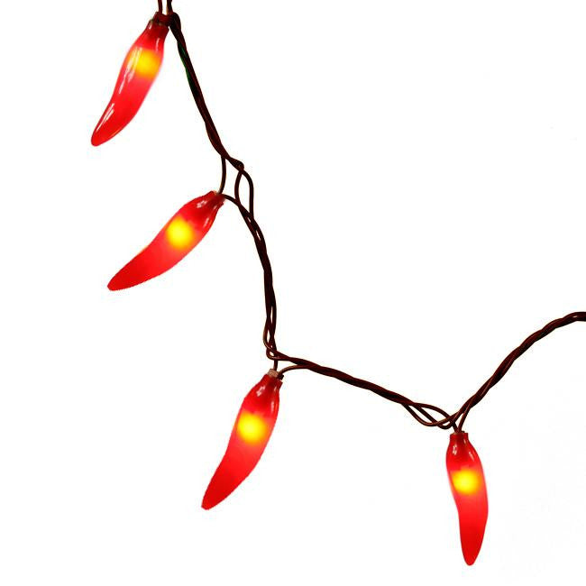 Set of 35 Red Chili Pepper Summer Garden Patio Christmas Lights - Brown Wire