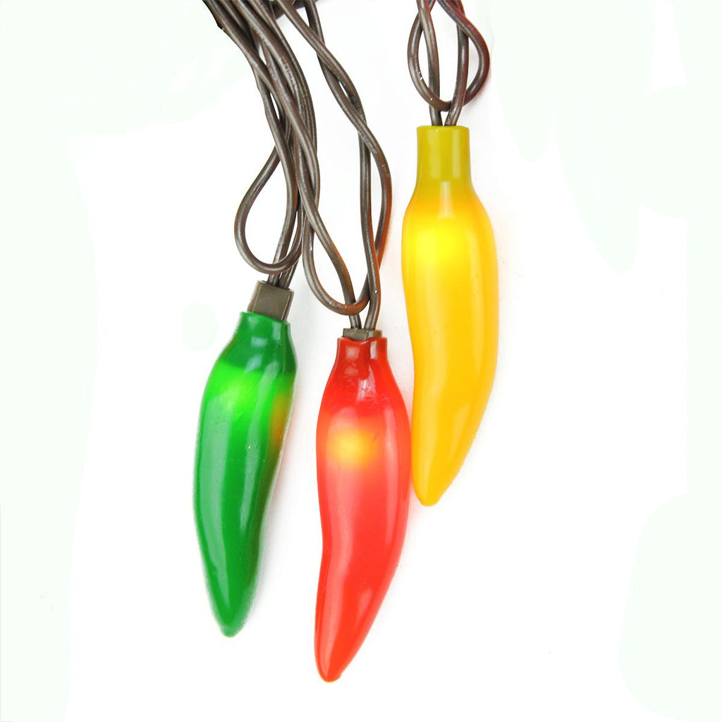 Set of 35 Red, Yellow and Green Chili Pepper Summer Garden Patio Christmas Lights - Brown Wire