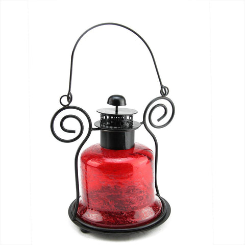 9.25" Decorative Distressed Red Bell Shaped Glass Tea Light Candle Holder Lantern