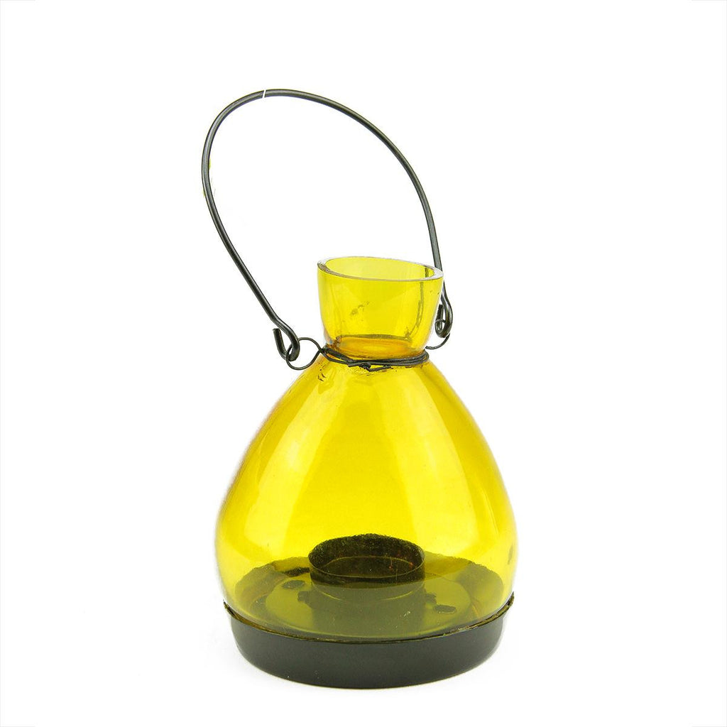 5" Transparent Yellow Glass Tapered Bottle Tea Light Candle Lantern Decoration