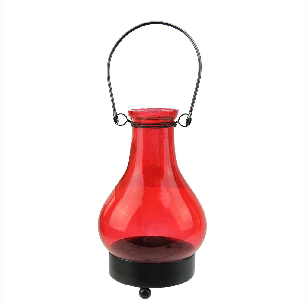 6.5" Transparent Red India Glass Bottle Tea Light Candle Lantern Decoration