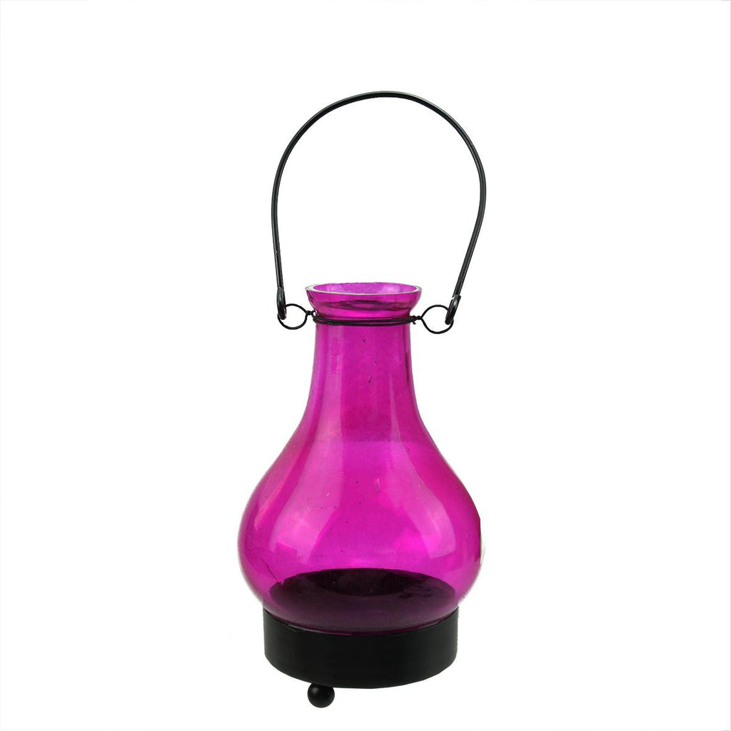 6.5" Transparent Pink India Glass Bottle Tea Light Candle Lantern Decoration