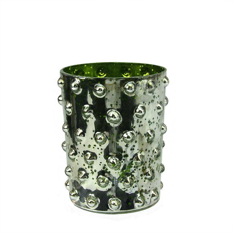 Green and Silver Hobnail Mercury Glass Decorative Votive Candle Holder 5"