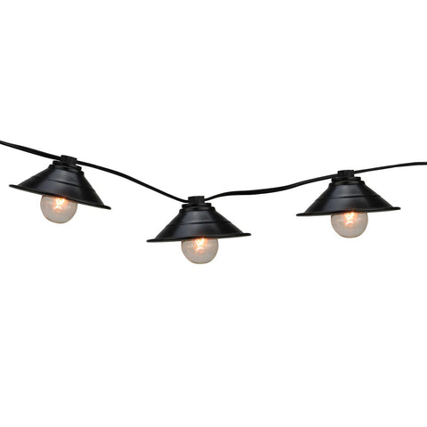 Set of 10 Black Metal Pendant Lantern Summer Garden Patio Lights - Black Wire