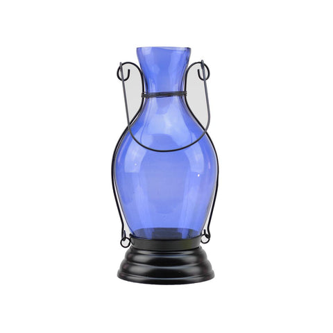 11.75" Transparent Blue Decorative Glass Bottle Tea Light Candle Lantern