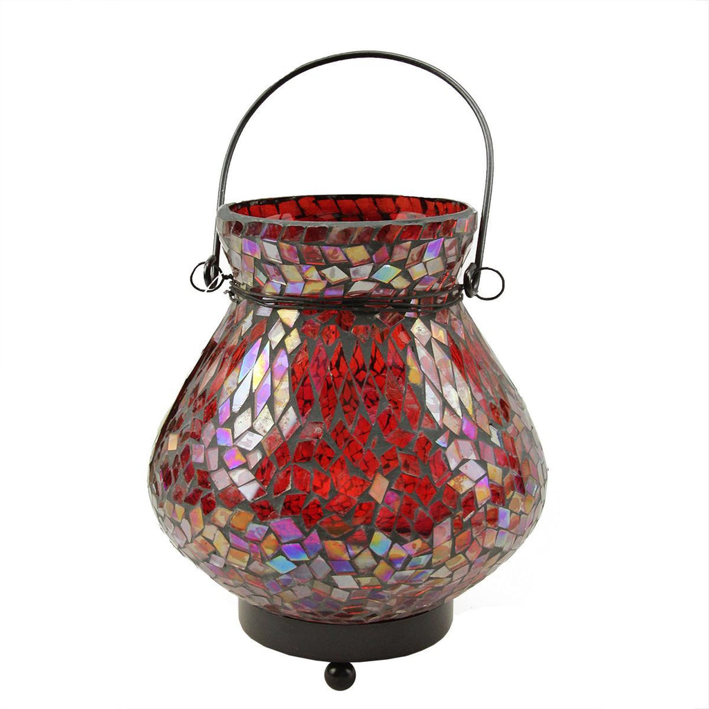 6.5" Decorative Red Mosaic Lota Glass Summer Tea Light Candle Holder Lantern