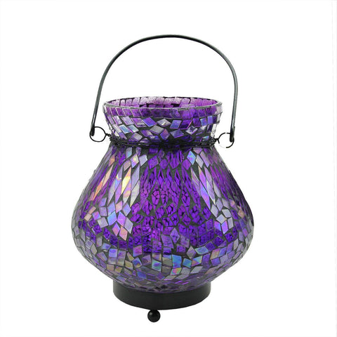 6.5" Decorative Purple Mosaic Lota Glass Summer Tea Light Candle Holder Lantern