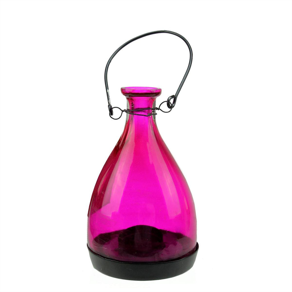 6.25" Transparent Pink Glass Bottle Tea Light Candle Lantern Decoration