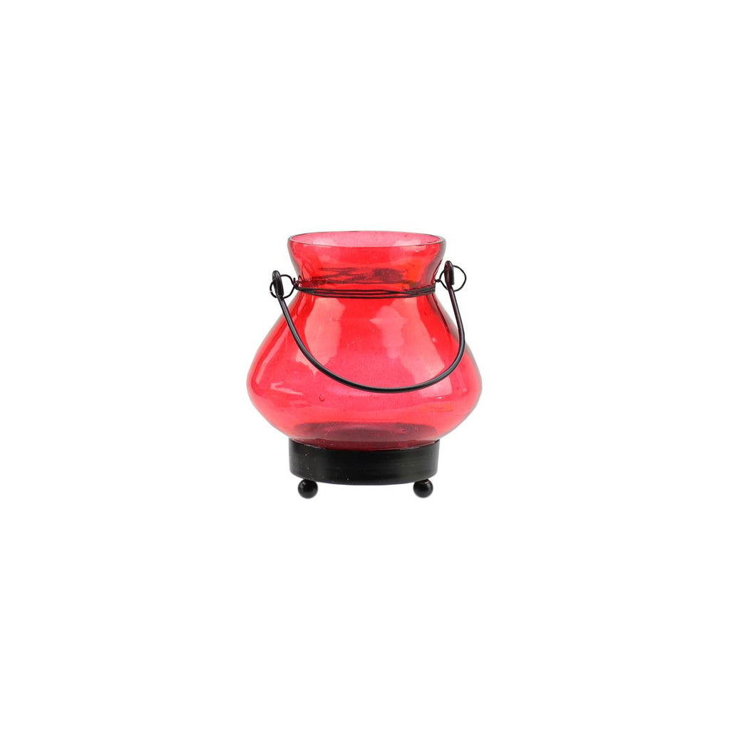 4.75" Transparent Red Glass Mini Tea Light Candle Lantern Decoration