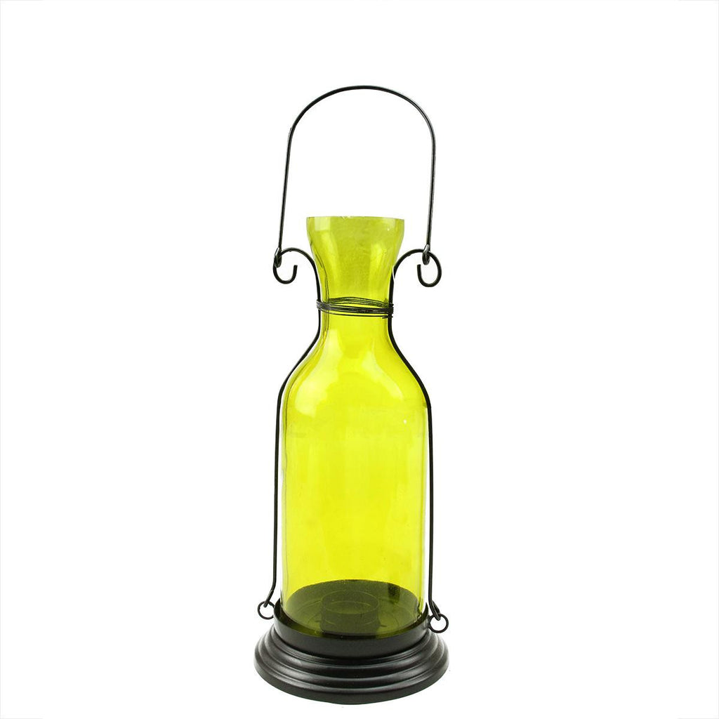 12" Transparent Yellow Decorative Glass Bottle Tea Light Candle Lantern