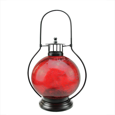 14.5" Distressed Red Artifact Glass Tea Light Candle Holder Lantern Decoration