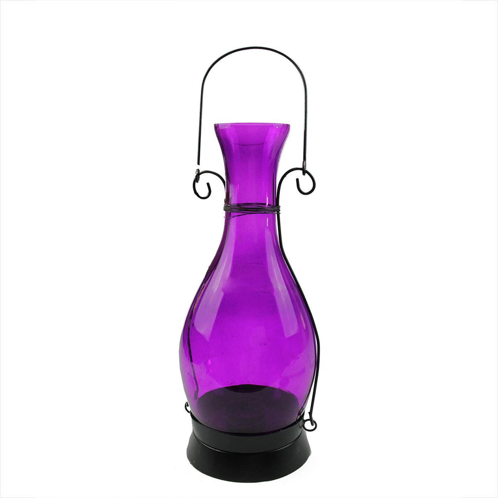 12.5" Transparent Purple Decorative Glass Bottle Tea Light Candle Lantern