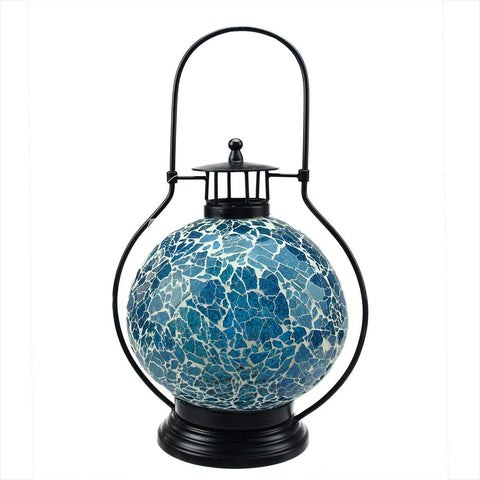 12" Decorative Aqua Blue and White Mosaic Glass Tea Light Candle Holder Doom Lantern