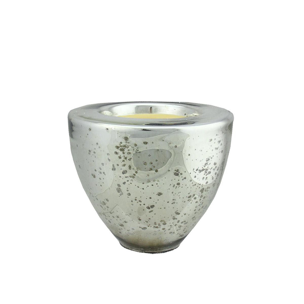 6" Decorative Silver Torchiere Shaped Glass Votive Candle Holder with Wax Candle