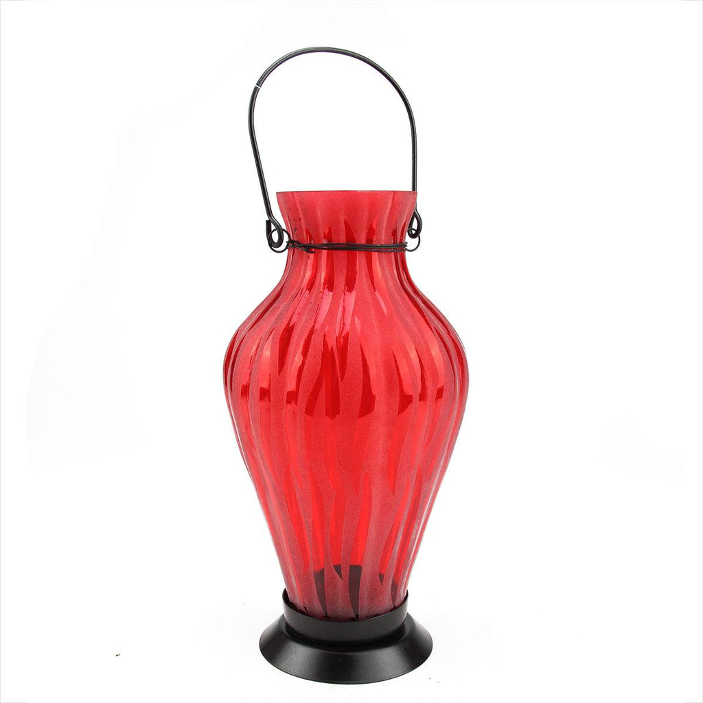 9.5" Frosted Red Ribbed Vase Glass Bottle Tea Light Candle Lantern Decoration