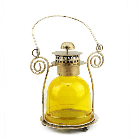 7.5" Decorative Yellow Glass Bell Tea Light Candle Holder Lantern