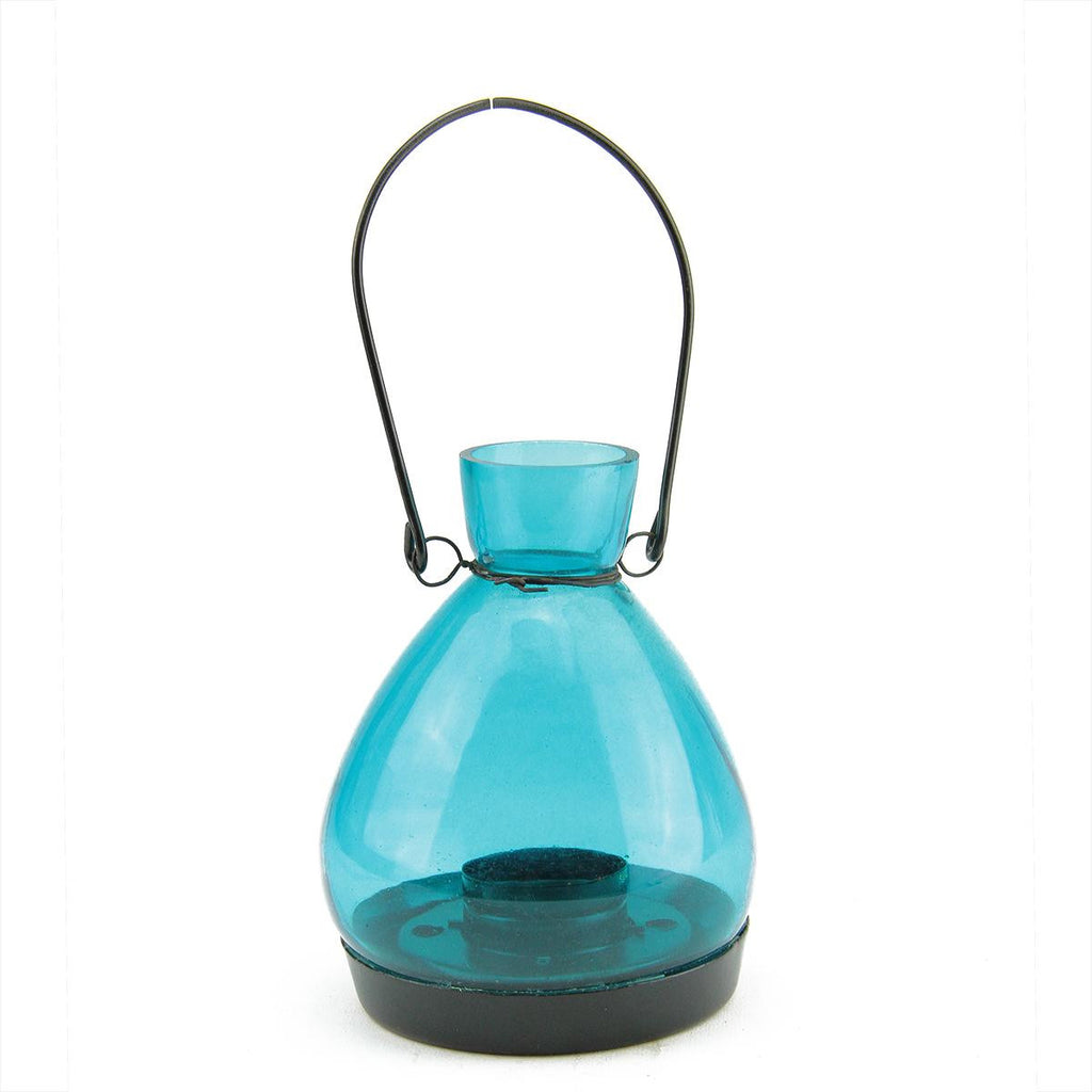 5" Transparent Blue Glass Tapered Bottle Tea Light Candle Lantern Decoration