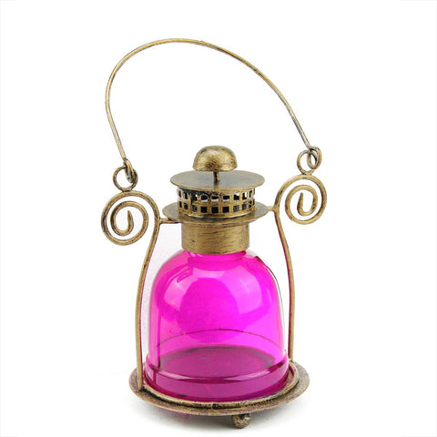 7.5" Decorative Pink Glass Bell Tea Light Candle Holder Lantern