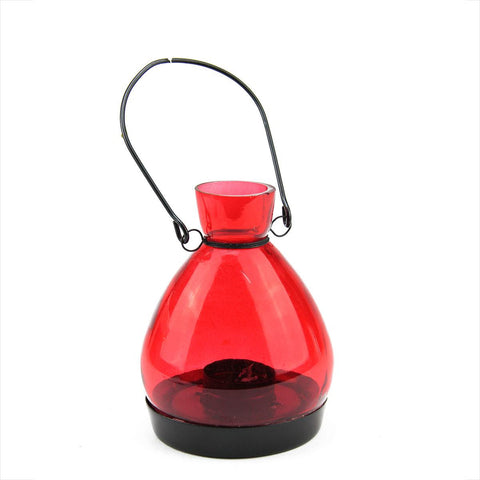 5" Transparent Red Glass Tapered Bottle Tea Light Candle Lantern Decoration