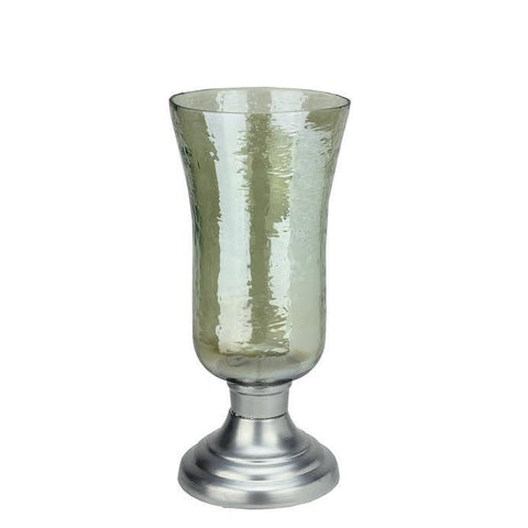 15.5" Decorative Golden Luster Hurricane Pillar Candle Holder with Silver Base