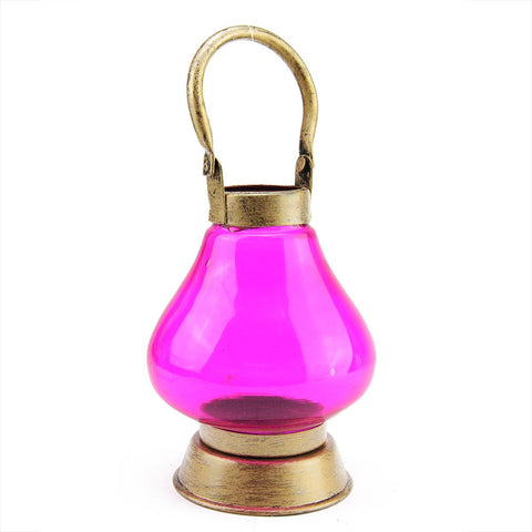 8" Decorative Indian Inspired Transparent Pink Glass Tea Light Candle Holder