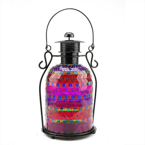 13" Decorative Multicolor Mosaic Glass Tea Light Candle Holder Lantern