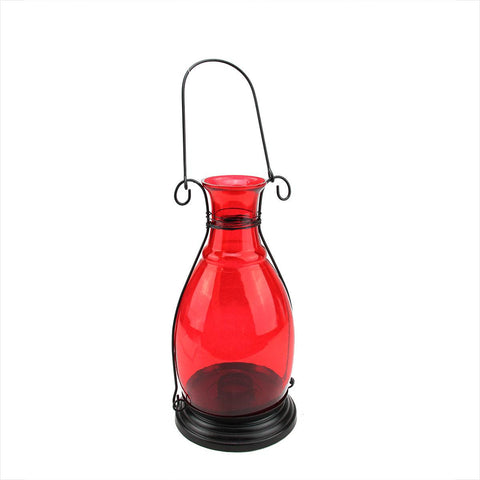 10.5" Transparent Red Decorative Glass Bottle Vase Tea Light Candle Lantern