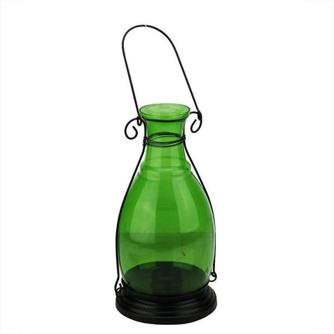 10.5" Transparent Green Decorative Glass Bottle Vase Tea Light Candle Lantern