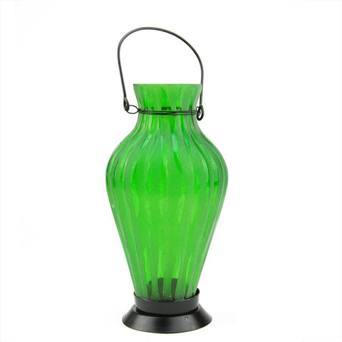 9.5" Frosted Green Ribbed Vase Glass Bottle Tea Light Candle Lantern Decoration