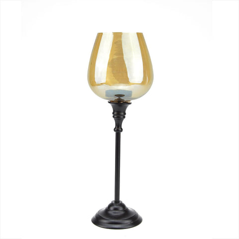 14.75" Decorative Medium Golden Luster Brown Stemmed Votive Candle Holder