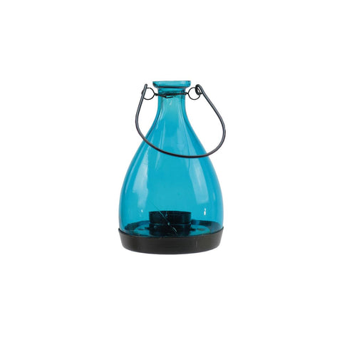 6.25" Transparent Blue Glass Bottle Tea Light Candle Lantern Decoration