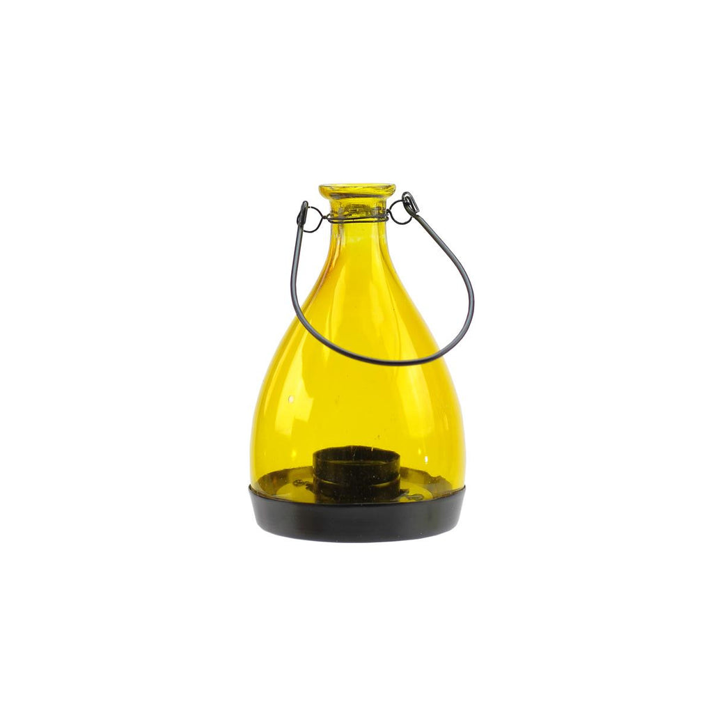 6.25" Transparent Yellow Glass Bottle Tea Light Candle Lantern Decoration