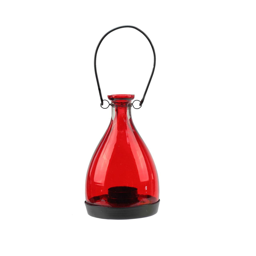 6.25" Transparent Red Glass Bottle Tea Light Candle Lantern Decoration