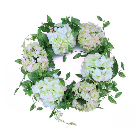 24" Decorative Cream and Pink Silk Hydrangea Flower Artificial Spring Floral Wreath